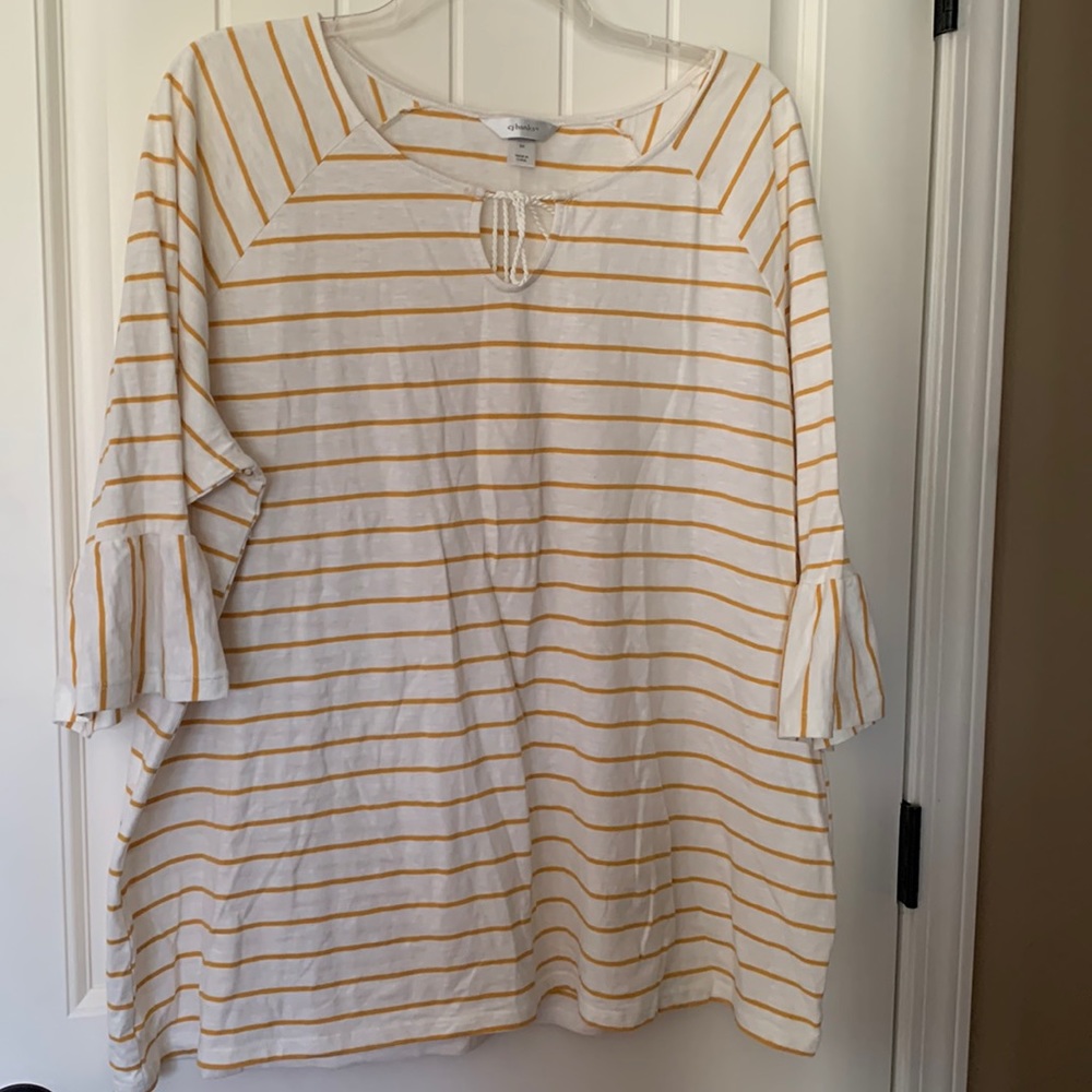 CJ Banks 3/4 Sleeve Yellow and off white striped shirt plus size 3X